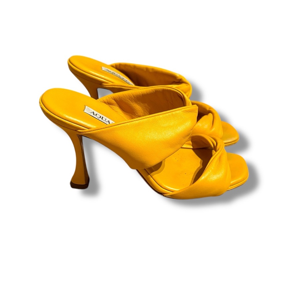 Aquazzura Twist Leather Slip On Mule Sandals Heels in Tuscan Sun Sz EU 37 / US 7 - Picture 2 of 11